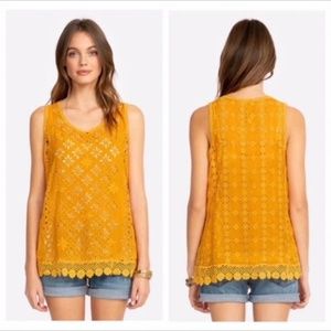 NWT JOHNNY WAS Yellow Lace Sleeveless Blouse, Size XS